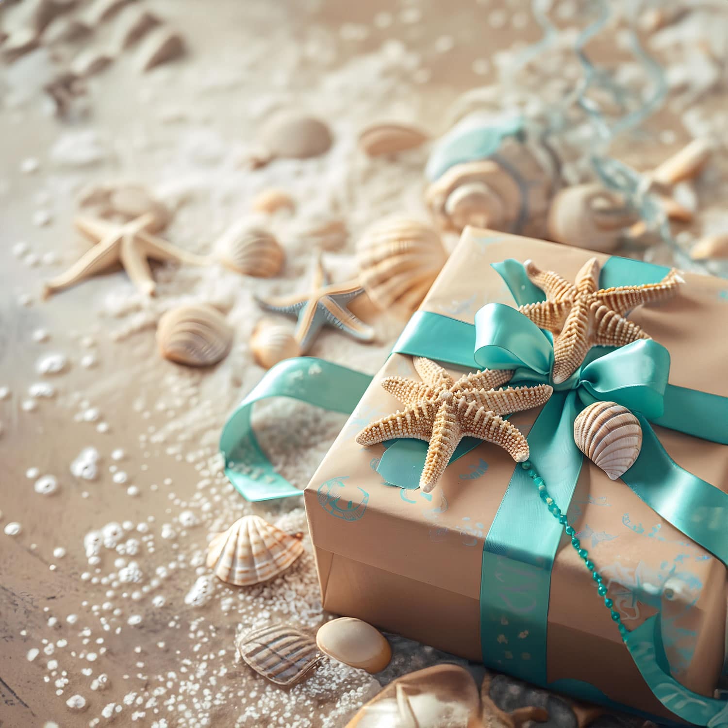 Reisegutschein vom Reisebüro Oberfell als Geschenk mit Muscheln